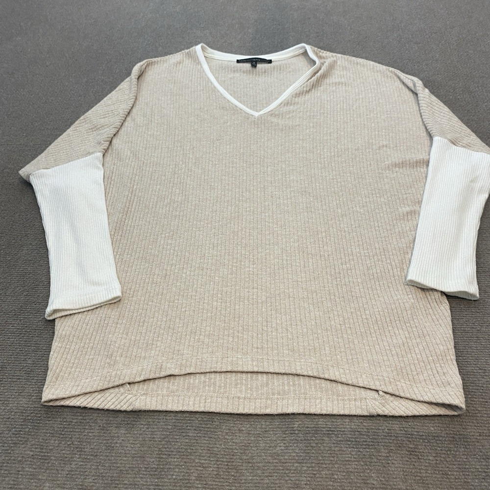 White House Black Market Sweater Knit Womens Medium Tunic Dolman Batwing Beige